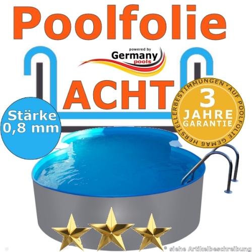 Poolfolie 8,55 x 5,00 x 1,35 m x 0,8 Einhängebiese achtform